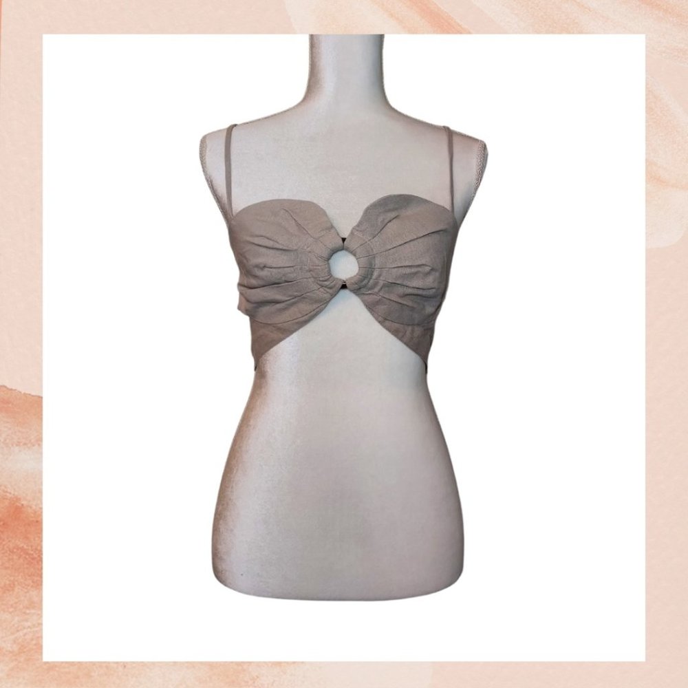 7 For All Mankind Khaki Linen Cut-Out Spaghetti Strap Bustier